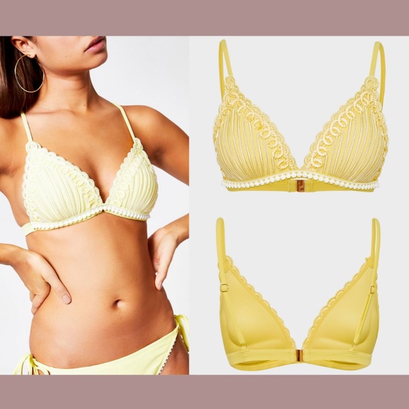 NWT River‎ Island [ 6 US ] Cornelli Molded Push up Triangle Bikini Top in Yellow - Picture 1 of 11